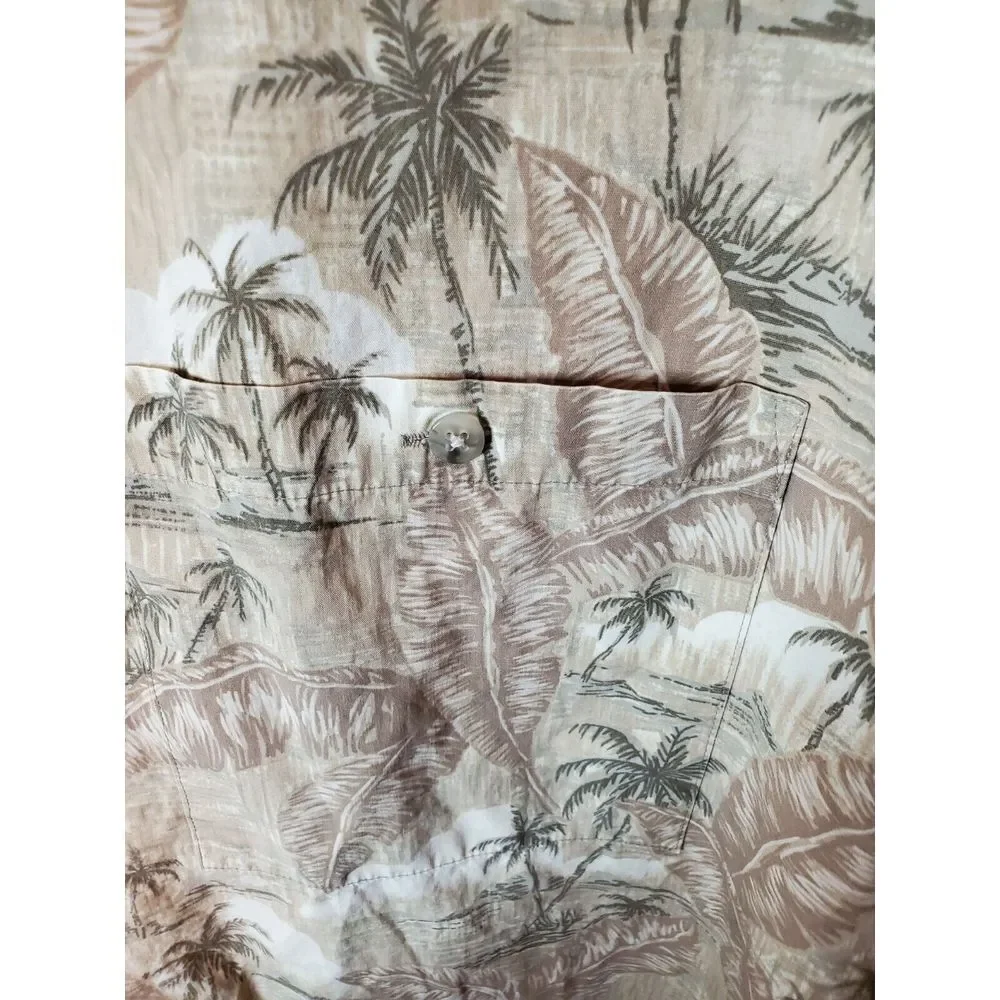 Campia Moda Shirt XL Beige Cotton Hawaiian‎ Casual Floral Pattern